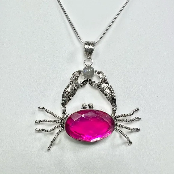 Pink 🔥 Fire Topaz 925 Large Crab Pendant & Bracelet - Picture 3 of 9